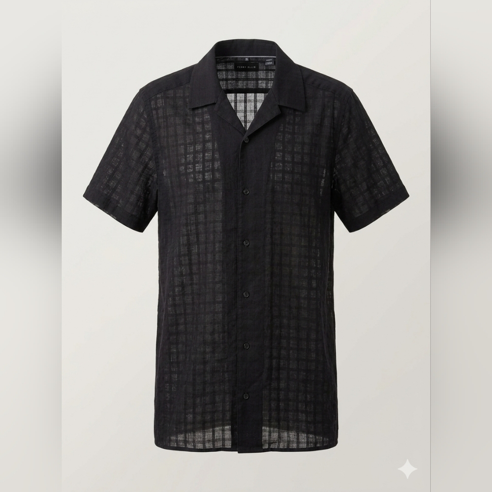 Perry Ellis Semi-Sheer Black Men's Cotton Button-Down Shirt Size XLT NWT